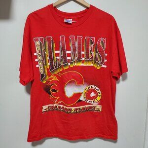 HANES Heavyweight Vintage Calgary Flames T-Shirt Woody Sports NHL Retro Men's XL